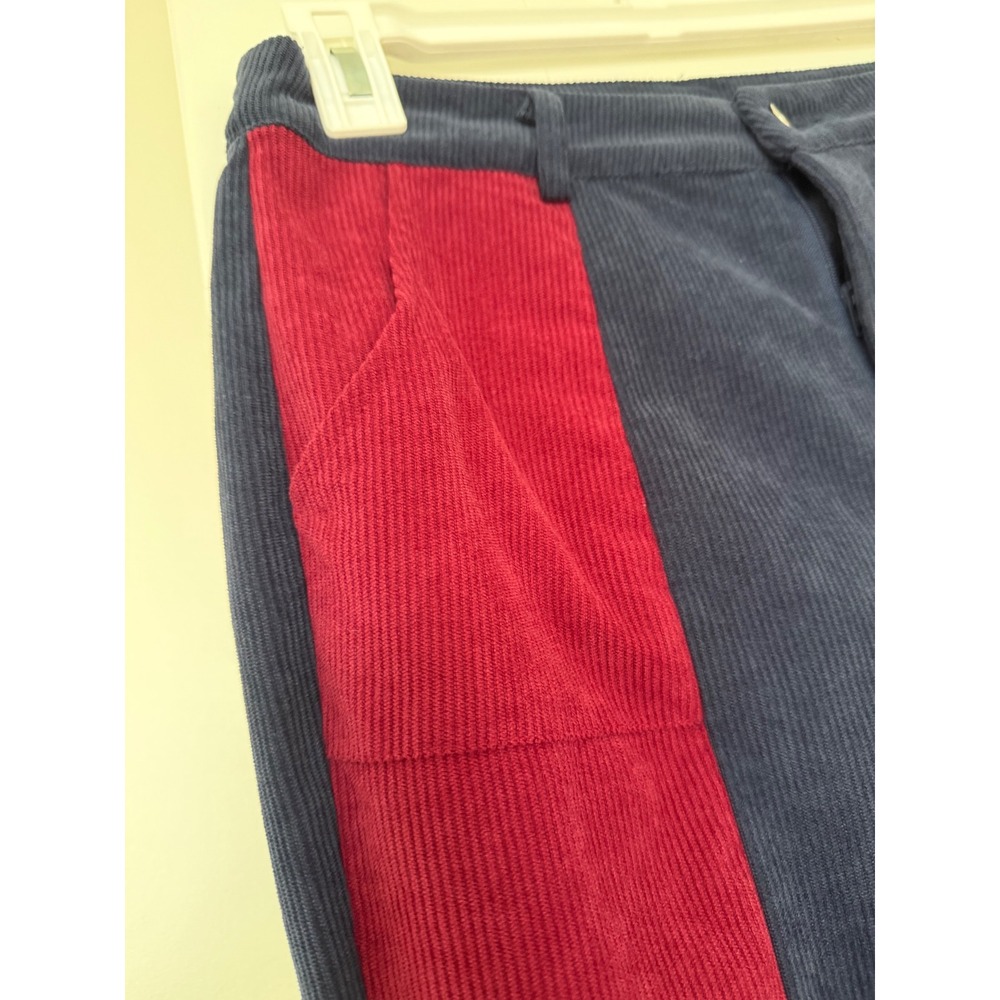 Cider Colorblock Retro Corduroy Flare Pants Navy Blue Red High Waisted Size M - Picture 6 of 13